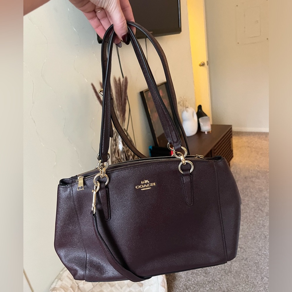 Purple/brown coach bag with matching wallet
